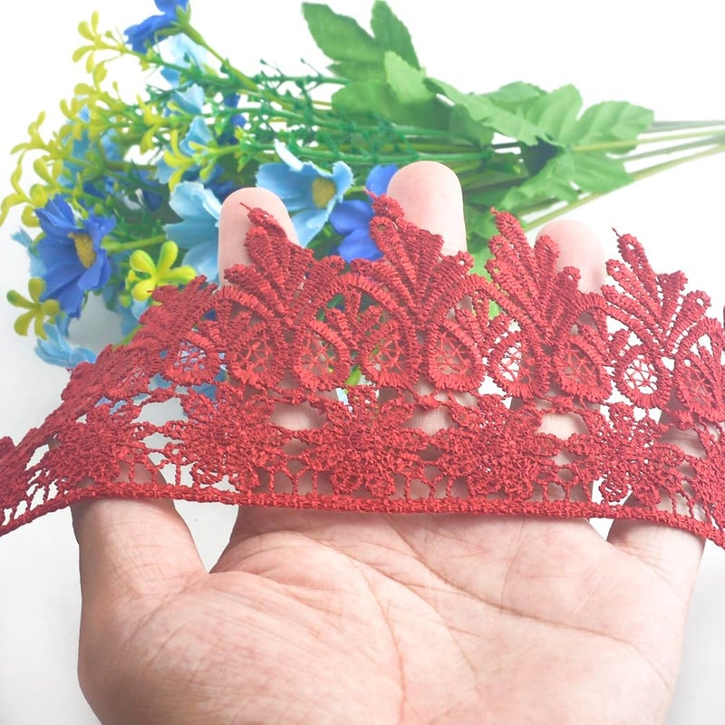 Kuasting 7.5 Yards Floral Lace Edge Trim 9CM Apparel Trims Width Europe Chips Pattern Inelastic Embroidery Lace Trim for Sewing Making, DIY Crafts, Gift Wrapping, Wedding Decor (Red) - Image 4